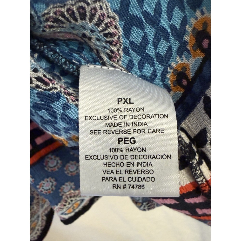 Bila Cold Shoulder Boho Top PXL– Multicolor Paisley Print, Crochet Trim Petite - Picture 6 of 12